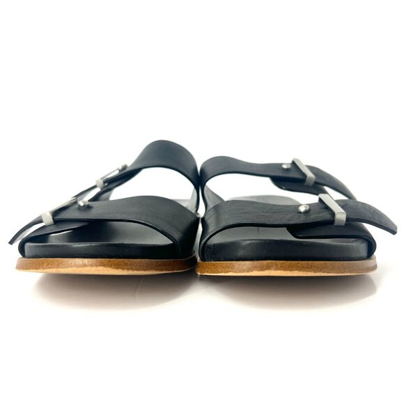 Sz 8.5 - 1.State Women's Ocel Black Leather Dual Buckle Strap Slip On Sandal - Picture 2 of 10